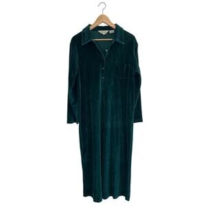 VINTAGE | Eddie Bauer Velvet Teddy Collared Button-Up Shirt Dress